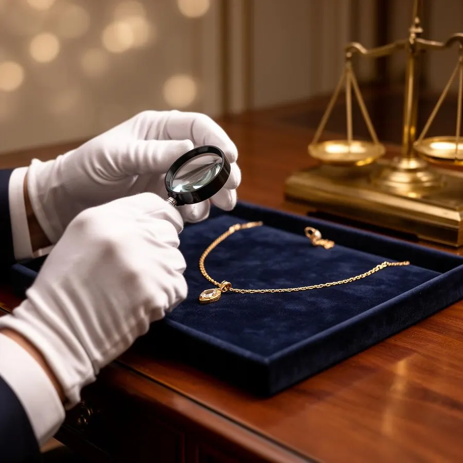 Expert taxeert gouden ketting met loep en weegschaal in Apeldoorn